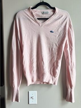 Vintage Izod Lacoste Pink V Neck Sweater Preppy Croc Logo Soft Girl S Coquette